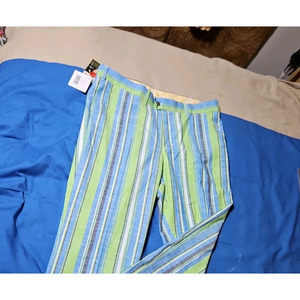 Loudmouth Golf Pants Nassau Lime Blue Striped John Daly Pants 36x34 Tall NEW